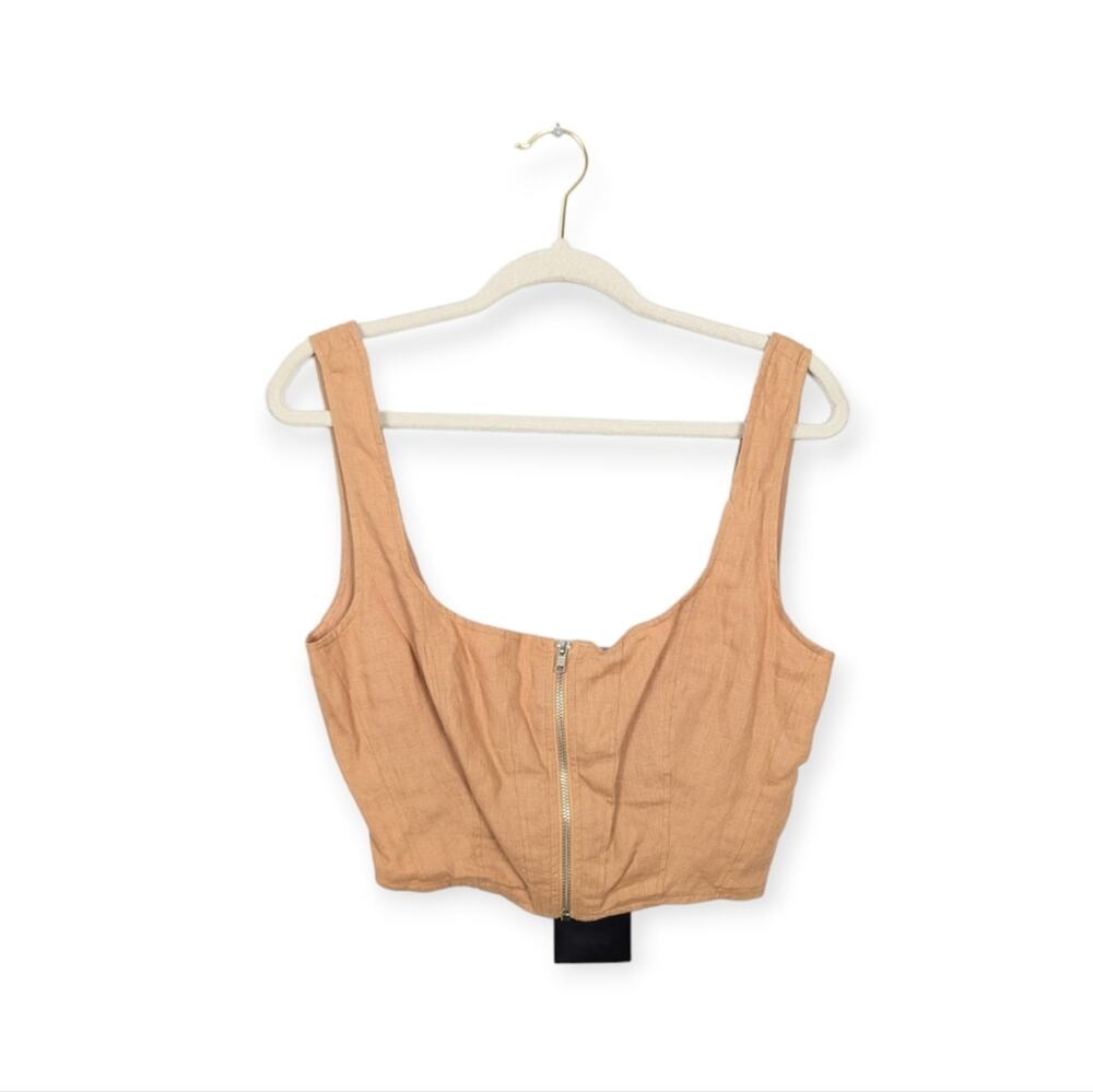 NWT Nicholas Twig Tan Darby Zip Front Linen Crop Top